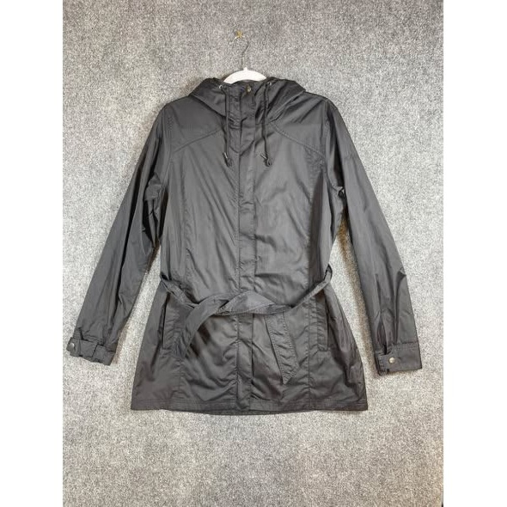 Columbia Pardon My Trench Rain Jacket Womens Large Back Full Zip Tie Waist Hood